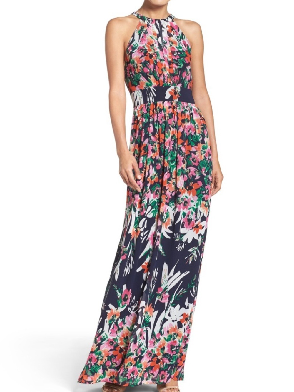 Eliza J Womens 8 Dress Floral Print Chiffon Halter Maxi Dress Multicolor Boho Pa